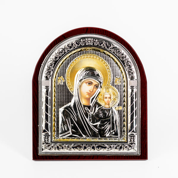 Icoana lemn și metal argintiu 20X17 cm.  OT03-27