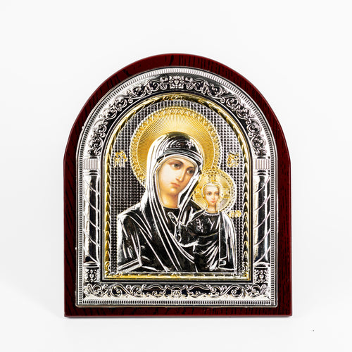 Icoana lemn și metal argintiu 20X17 cm.  OT03-27