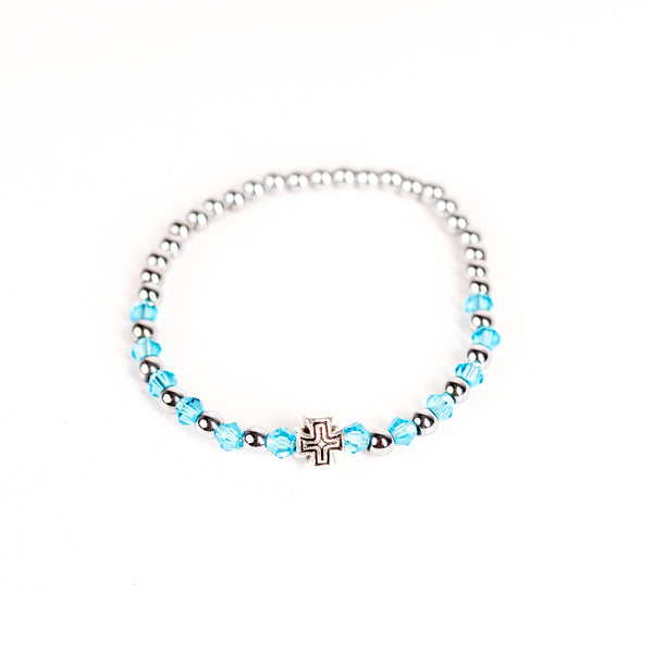 Brǎțarǎ elastic bile fațetate si cruce metal.    T08-171