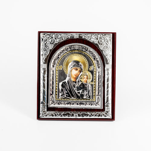 Icoana lemn și metal argintiu 17X15 cm.  OT03-25