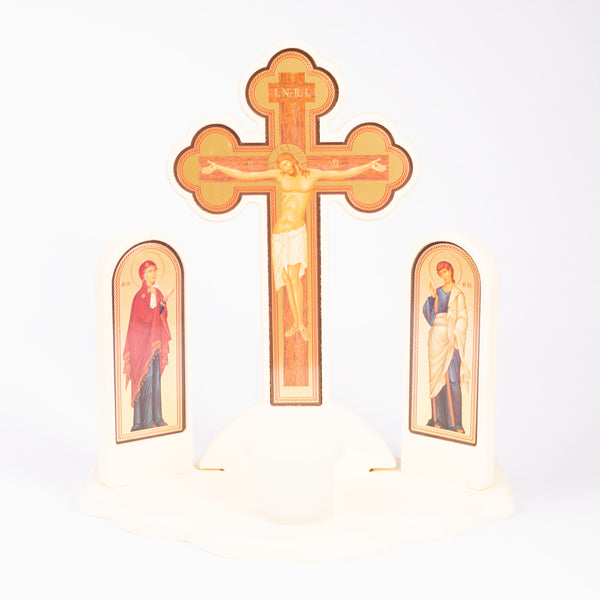 Candelǎ troițǎ din lemn cu pahar.