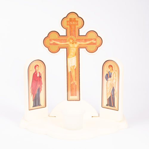 Candelǎ troițǎ din lemn cu pahar.